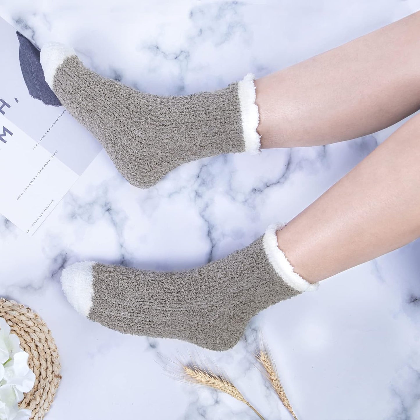 5 Pairs Womens Fuzzy Socks Winter Warm Cozy Fluffy Super Soft Slipper Socks