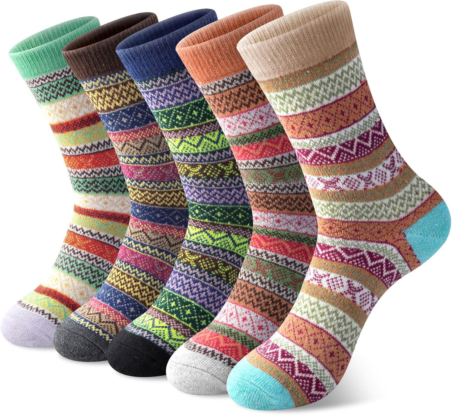 5 Pairs Wool Socks for Women - Winter Thick Boot Cozy Crew Vintage Soft Calf Knit Warm Socks Gifts