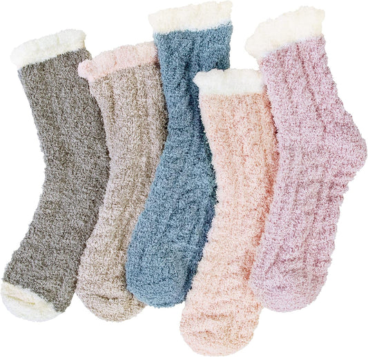 5 Pairs Womens Fuzzy Socks Winter Warm Cozy Fluffy Super Soft Slipper Socks