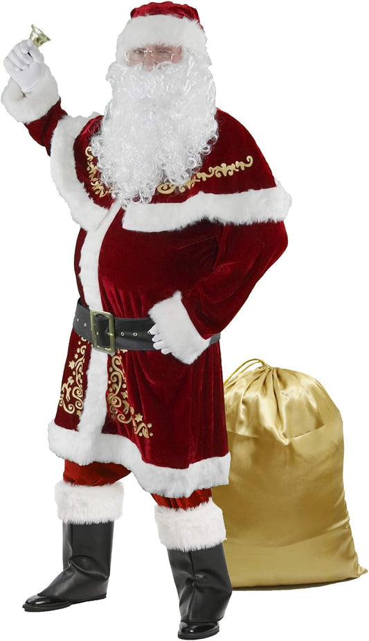 Men’S Santa Costume Set Christmas 12Pcs Deluxe Velvet Adult Santa Claus Suit