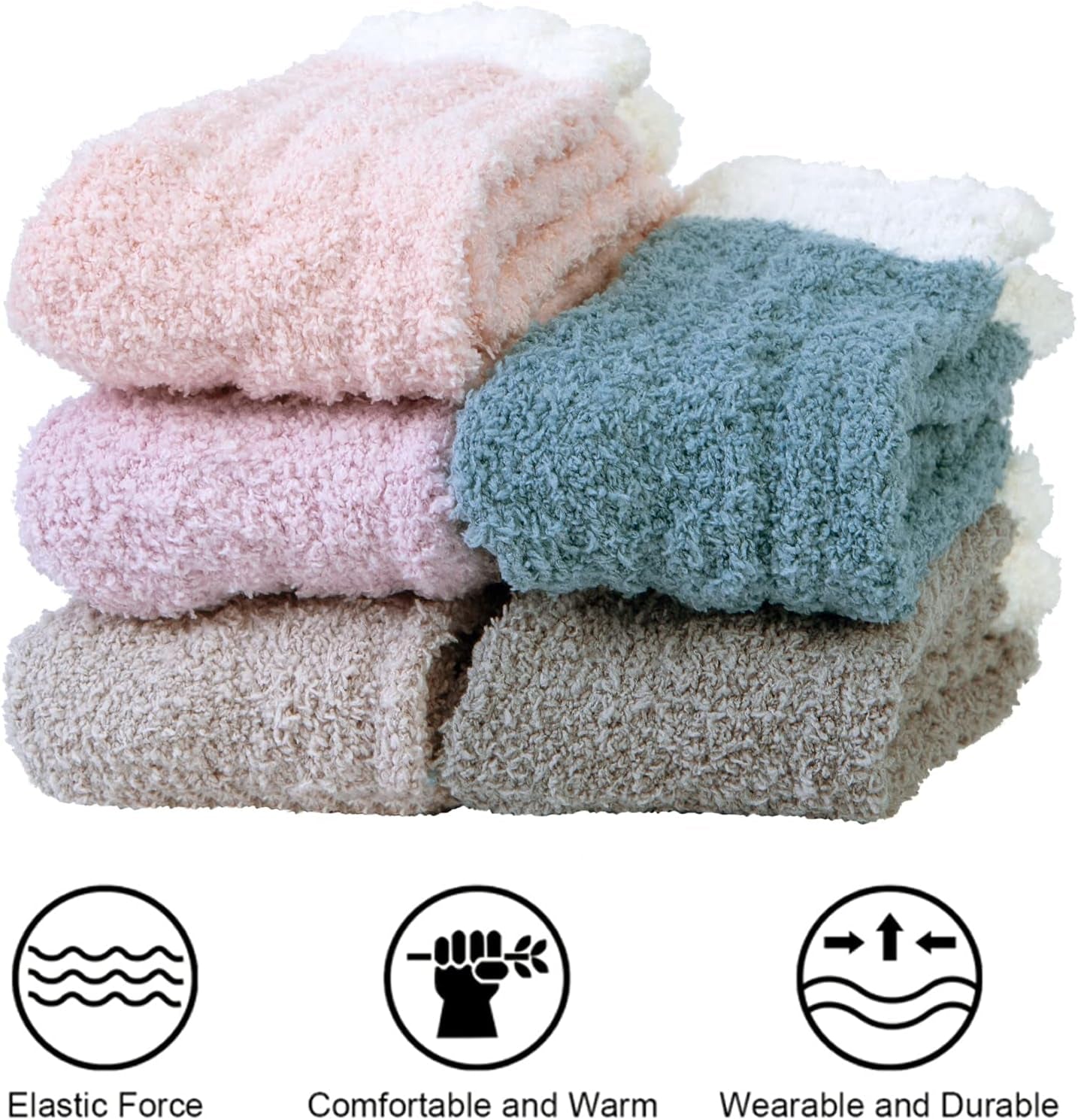 5 Pairs Womens Fuzzy Socks Winter Warm Cozy Fluffy Super Soft Slipper Socks